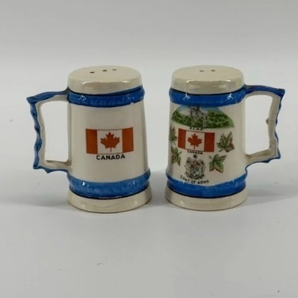 Canada Maple Leaf RCMP Coat of Arms Beer Mug Stein Salt Pepper Shakers Set Japan